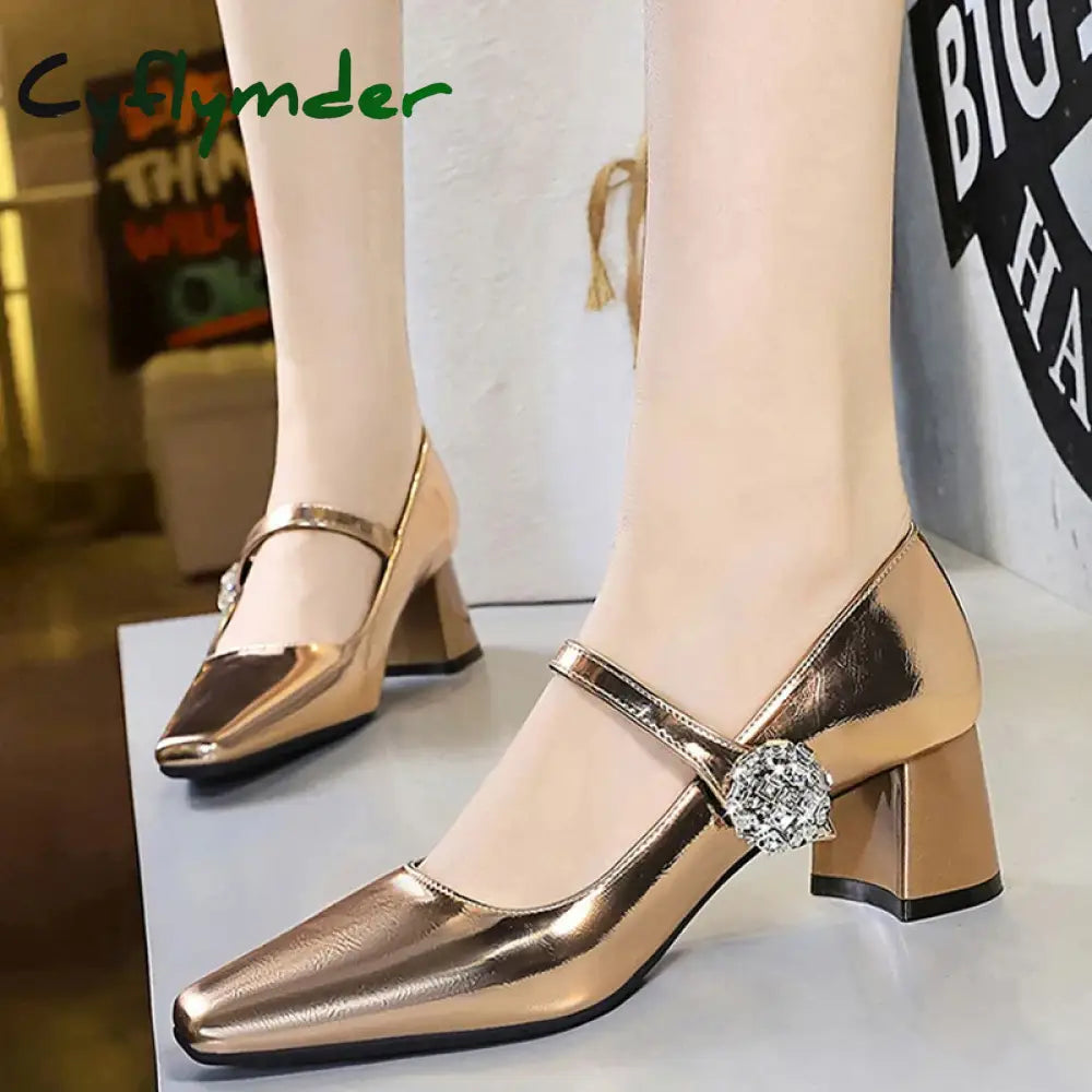 Cyflymder Shoes Luxury Rhinestone Woman Pumps Block Heels Women’s Shoes Thick With Mid Heel Ladies Shoes Elegant