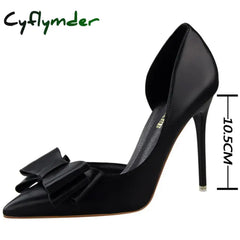 Cyflymder Shoes Pu Leather Kitten Heels Bowknot Stiletto Heels 7.5 Cm Women Pumps Fashion High-heeled Shoes Sexy