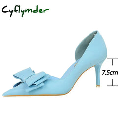 Cyflymder Shoes Pu Leather Kitten Heels Bowknot Stiletto Heels 7.5 Cm Women Pumps Fashion High-heeled Shoes Sexy