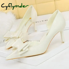 Cyflymder Shoes Pu Leather Kitten Heels Bowknot Stiletto Heels 7.5 Cm Women Pumps Fashion High-heeled Shoes Sexy
