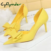 Cyflymder Shoes Pu Leather Kitten Heels Bowknot Stiletto Heels 7.5 Cm Women Pumps Fashion High-heeled Shoes Sexy