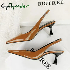 Cyflymder Shoes Retro Kitten High Heels Women Pumps Small Square Head Hollow Back Strap Women Sandals Summer Shoes