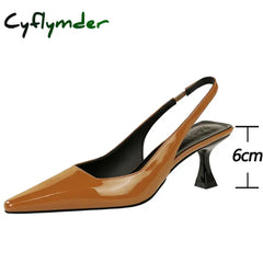 Cyflymder Shoes Retro Kitten High Heels Women Pumps Small Square Head Hollow Back Strap Women Sandals Summer Shoes