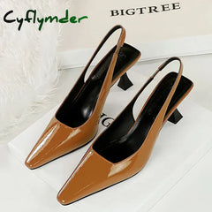 Cyflymder Shoes Retro Kitten High Heels Women Pumps Small Square Head Hollow Back Strap Women Sandals Summer Shoes