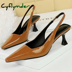 Cyflymder Shoes Retro Kitten High Heels Women Pumps Small Square Head Hollow Back Strap Women Sandals Summer Shoes