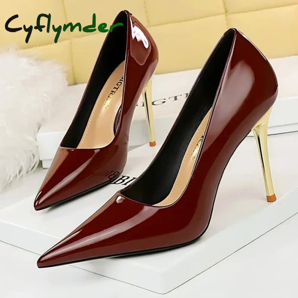 Cyflymder Shoes Woman Pumps Patent Leather High Heels Shoes Women Occupation OL Office Shoes Stiletto Women Heels Plus