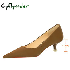Cyflymder Shoes Women 4.5 Cm Heels Pointed Toe Woman Pumps Fashion Kitten Heels Large Size 34-43 Sexy Mid Heeled Female