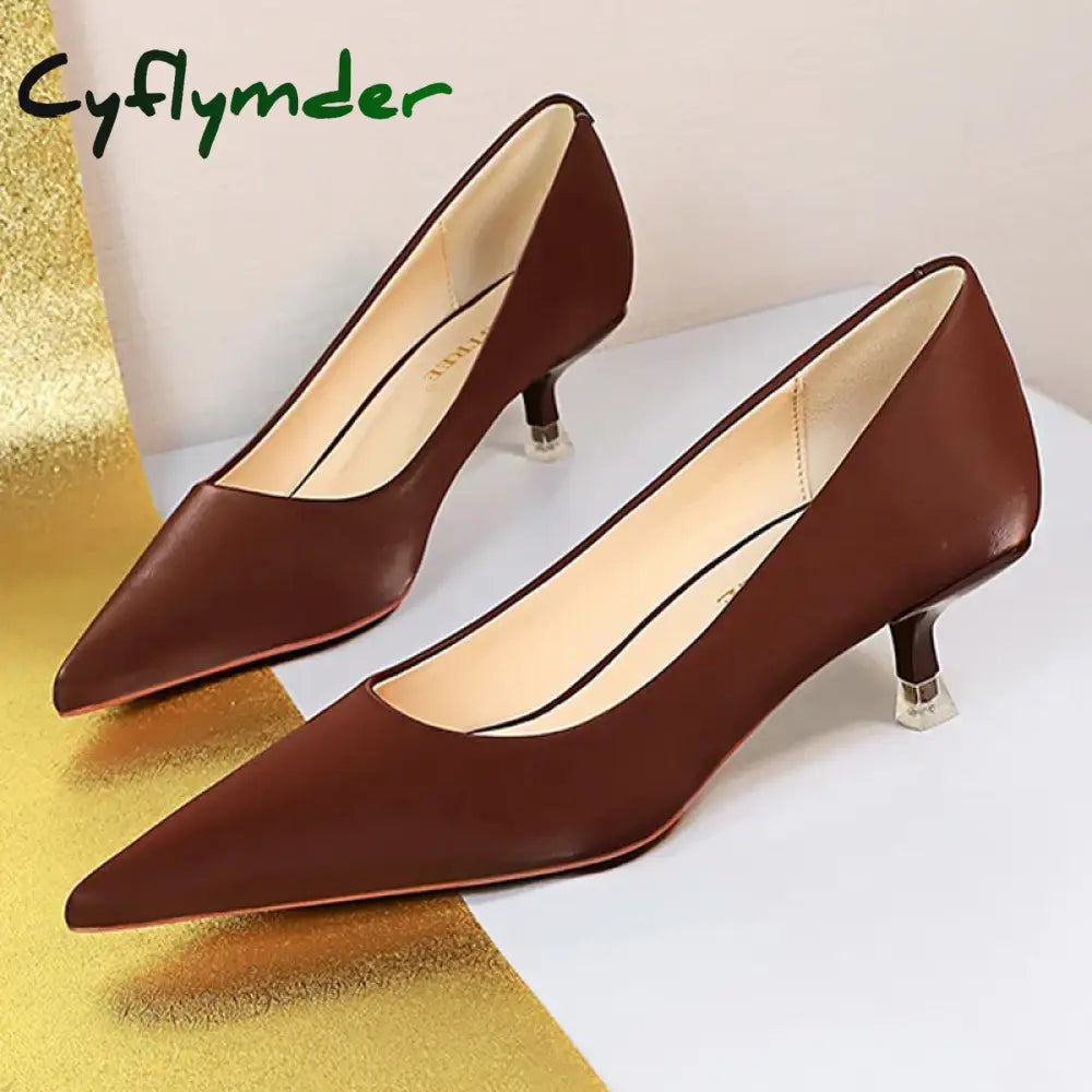 Cyflymder Shoes Women 4.5 Cm Heels Pointed Toe Woman Pumps Fashion Kitten Heels Large Size 34-43 Sexy Mid Heeled Female