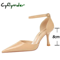Cyflymder Shoes Women 8 Cm Heels Sandals Summer Kitten Heels Women Pumps Patent Leather Women Sandals Sexy Party Shoes