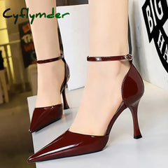Cyflymder Shoes Women 8 Cm Heels Sandals Summer Kitten Heels Women Pumps Patent Leather Women Sandals Sexy Party Shoes