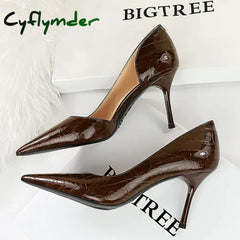 Cyflymder Shoes Women 8 Cm Patent Leather Design Women Pumps Pointed Side Hollow Retro High Heels Stilettos Sexy Party