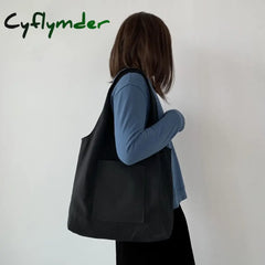Cyflymder Shopping Bag Woman Pure Color Series Beige Reusable Harajuku Commuter Simple Large