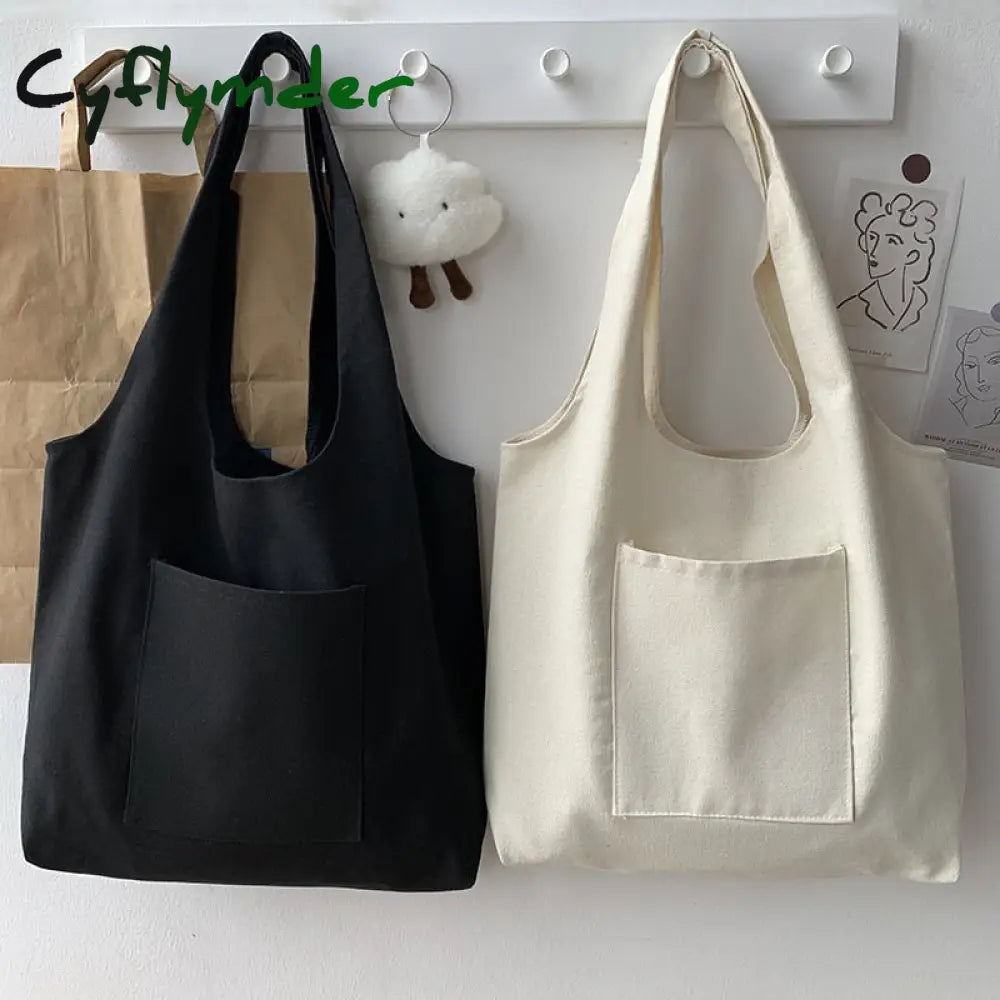 Cyflymder Shopping Bag Woman Pure Color Series Beige Reusable Harajuku Commuter Simple Large