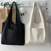 Cyflymder Shopping Bag Woman Pure Color Series Beige Reusable Harajuku Commuter Simple Large