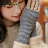 Cyflymder Short Fingerless Gloves Women‘s Mitten Winter Warmer Knitted Arm Sleeve Fine Casual Soft Girl’s Goth Clothes