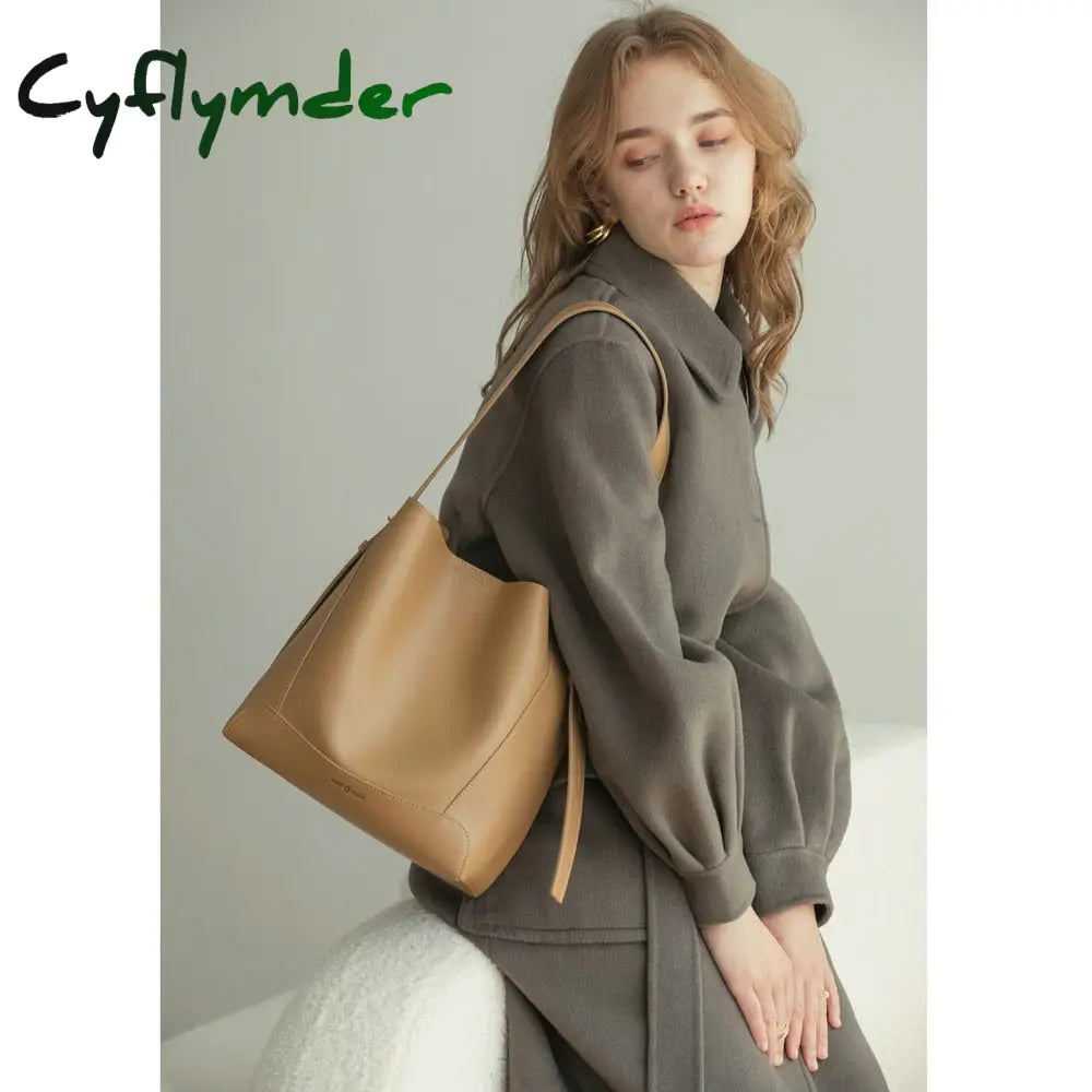 Cyflymder Shoulder Bag For Women Fashion Large Leather Bucket Shopping Dating Bags High Quality