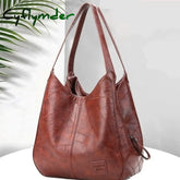 Cyflymder Shoulder Bag For Women Large Capacity Ladies Hand Bags Vintage Pu Leather Designer