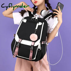 Cyflymder Shoulder Bag Women Girls School Backpacks Anti Theft Usb Charge Backpack Waterproof