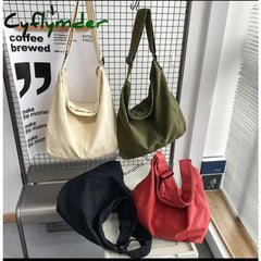 Cyflymder Shoulder Bag Women Shopper Canvas Tote Female Solid Simple Large Capacity Crossbody Bags