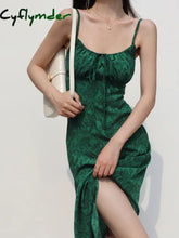 Cyflymder - Silk Dark Green Print Slip Dress / Xs Knit Dresses