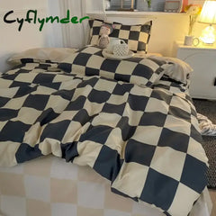 Cyflymder Simple Bedding Set Plaid Sold Color Single Queen Size Duvet Cover No Filling Boys Girls Flat Sheet Pillowcase