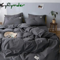 Cyflymder Simple Bedding Set Plaid Sold Color Single Queen Size Duvet Cover No Filling Boys Girls Flat Sheet Pillowcase