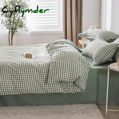 Cyflymder Simple Bedding Set Plaid Sold Color Single Queen Size Duvet Cover No Filling Boys Girls Flat Sheet Pillowcase
