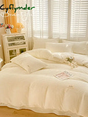 Cyflymder Simple Bubble Yarn Fabric Single Double Bedding Full Set Skin-friendly Duvet Cover Set with Bed Sheet Quilt