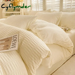 Cyflymder Simple Bubble Yarn Fabric Single Double Bedding Full Set Skin-friendly Duvet Cover Set with Bed Sheet Quilt