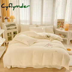 Cyflymder Simple Bubble Yarn Fabric Single Double Bedding Full Set Skin-friendly Duvet Cover Set with Bed Sheet Quilt