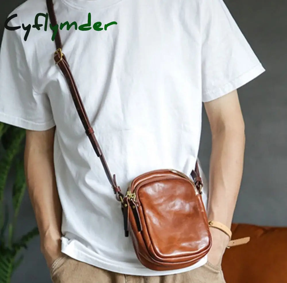 Cyflymder Simple Casual High Quality Natural Genuine Leather Men’s Mobile Phone Bag Lightweight