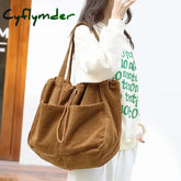 Cyflymder Simple Casual Totes Teenager Students Corduroy Shoulder Bag Women Large Drawstring Handbag Ladies Shopping