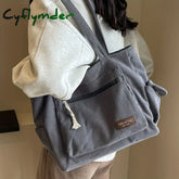 Cyflymder Simple Corduroy Tote Bag Solid Color Shoulder Bag Retro Multi Pockets Handbag For School Work Shopping