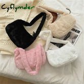 Cyflymder Simple Design Women Soft Plush Hobos Shoulder Bags Winter Furry Ladies Clutch Purse