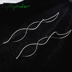Cyflymder Simple Korean Wave Glossy Curved Bar Long Tassel Earrings For Women Color Geometric
