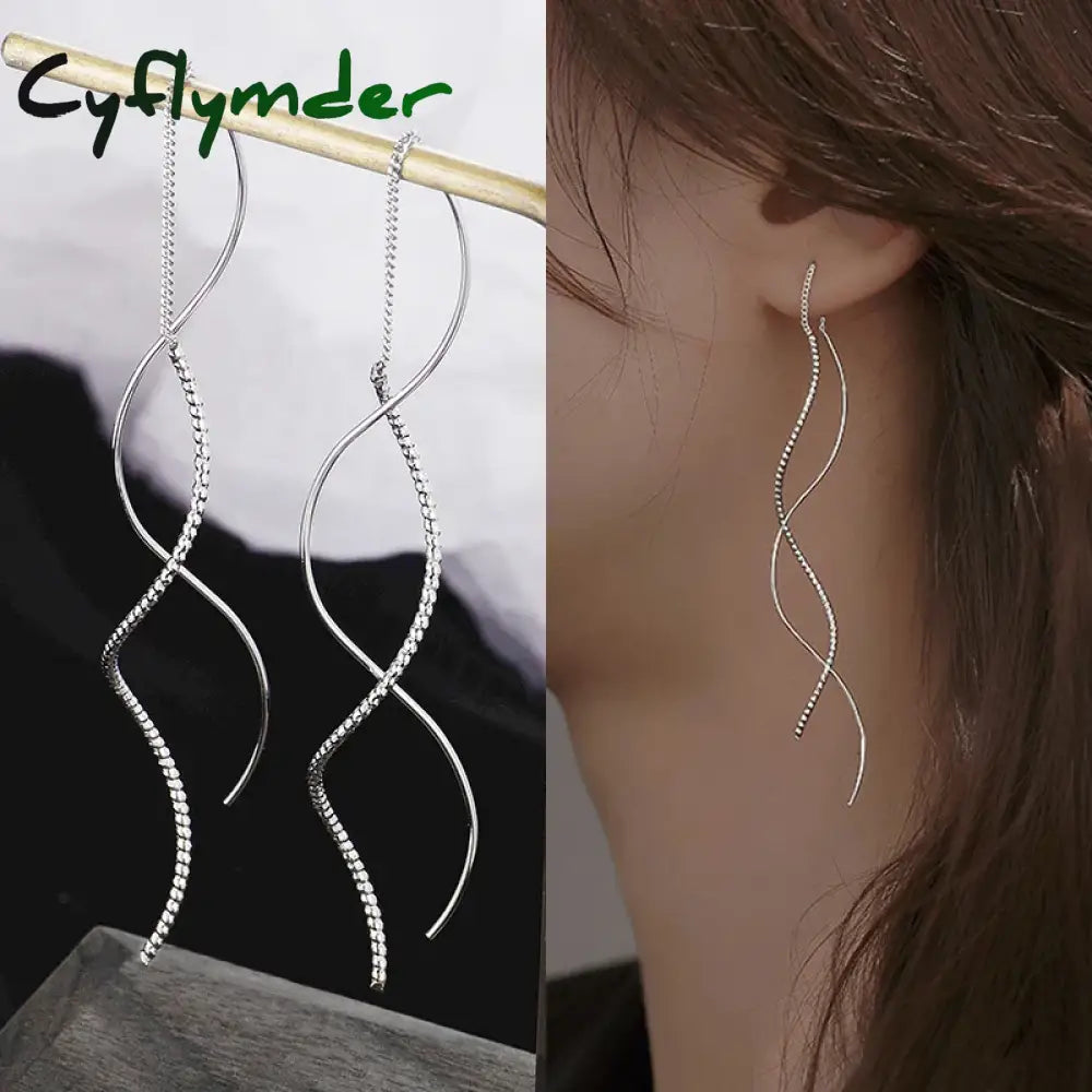 Simple Korean Wave Glossy Curved Bar Long Tassel Earrings for Women Color Geometric Fashion Party Jewelry Luxury Pendants