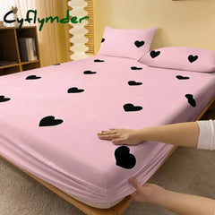 Cyflymder Simple Modern Heart-Shaped Geometry Printed Matte Fitted Sheet Bedroom Printed Bed Cover Bedding (excluding