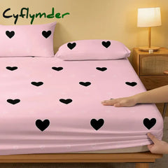 Cyflymder Simple Modern Heart-Shaped Geometry Printed Matte Fitted Sheet Bedroom Printed Bed Cover Bedding (excluding