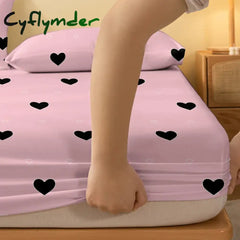 Cyflymder Simple Modern Heart-Shaped Geometry Printed Matte Fitted Sheet Bedroom Printed Bed Cover Bedding (excluding