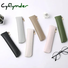 Pen Sleeve PU Leather Mini Small Pen Bag Zipper Pencil Pouch Stationery Fountain Pen Holder Case Student School Supplies