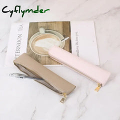 Cyflymder Simple Pen Sleeve Pu Leather Mini Small Bag Zipper Pencil Pouch Stationery Fountain