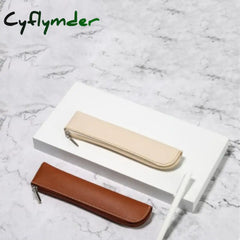 Cyflymder Simple Pen Sleeve Pu Leather Mini Small Bag Zipper Pencil Pouch Stationery Fountain
