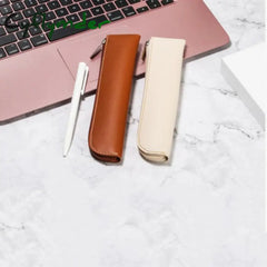 Cyflymder Simple Pen Sleeve Pu Leather Mini Small Bag Zipper Pencil Pouch Stationery Fountain