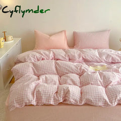 Cyflymder Simple Pink Stripe Bedding Set Washed Cotton Bed Flat Sheet Pillowcase Full Queen Bed Linen Adult Kids Duvet