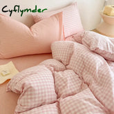 Cyflymder Simple Pink Stripe Bedding Set Washed Cotton Bed Flat Sheet Pillowcase Full Queen Bed Linen Adult Kids Duvet