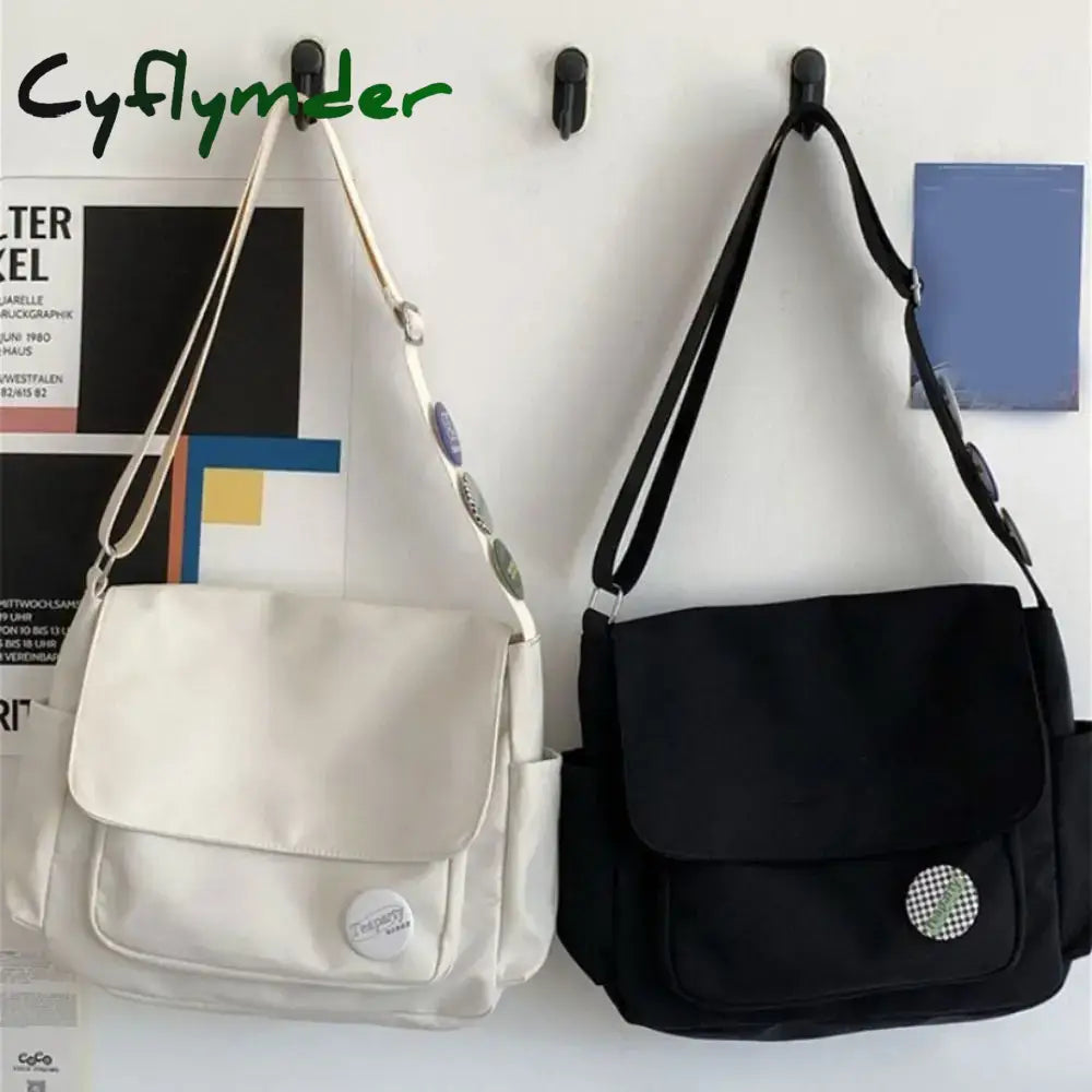 Cyflymder Simple School Student Shoulder Bag Nylon Handbags Solid Color Leisure Large Capacity Messenger Bag Male