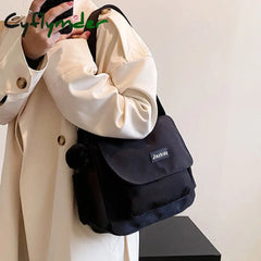 Cyflymder Simple School Student Shoulder Bag Nylon Handbags Solid Color Leisure Large Capacity