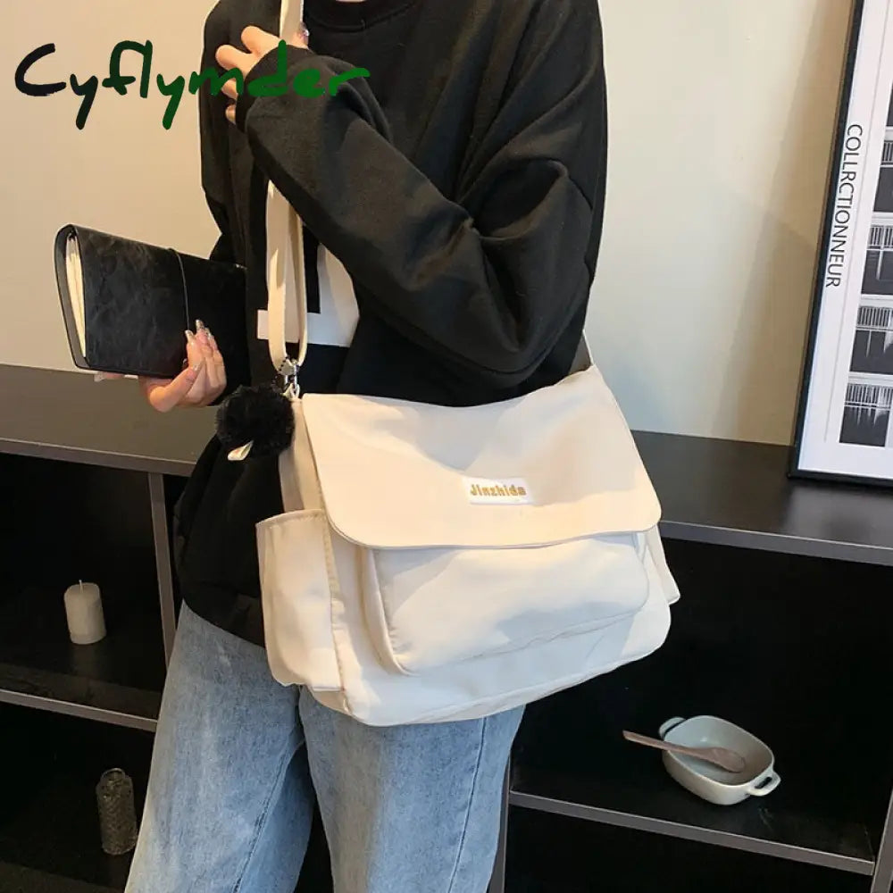 Cyflymder Simple School Student Shoulder Bag Nylon Handbags Solid Color Leisure Large Capacity