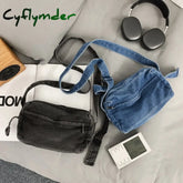 Cyflymder Simple Solid Women Canvas Bag Female Washed Denim Shoulder Girl Boy Leisure Crossbody