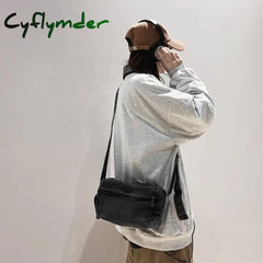 Cyflymder Simple Solid Women Canvas Bag Female Washed Denim Shoulder Girl Boy Leisure Crossbody